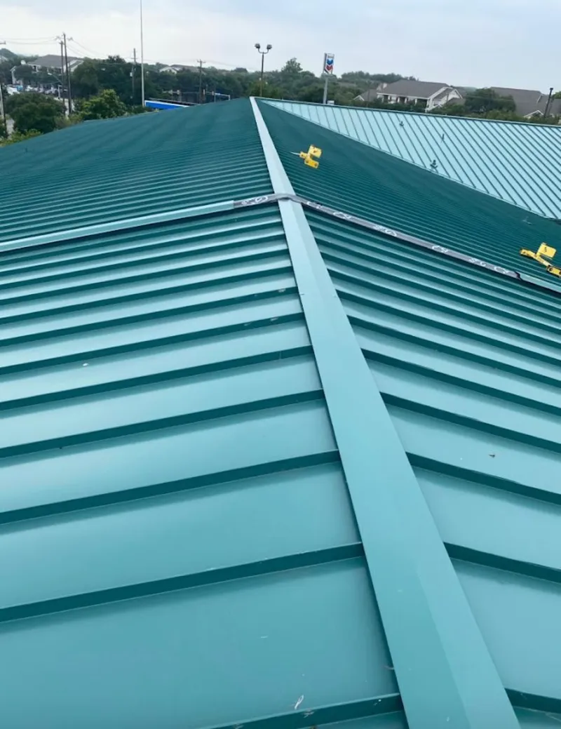 Green commercial metal roof ridge and valley for Metal Roof Repair in Bergenfield